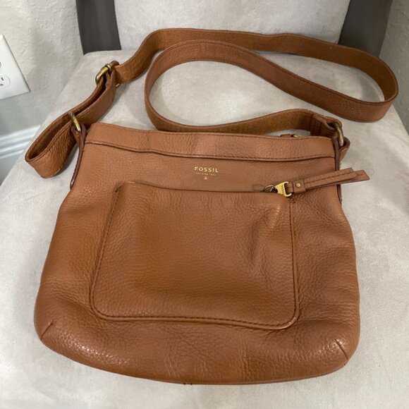 Fossil Morgan Brown Pebble Leather Traveler Messenger Crossbody Shoulder Bag - Picture 1 of 13